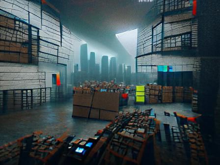Dystopian Industrial Warehouse in Ruins