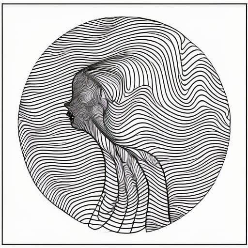 Woman in Mountain Forest with Abstract Fractals