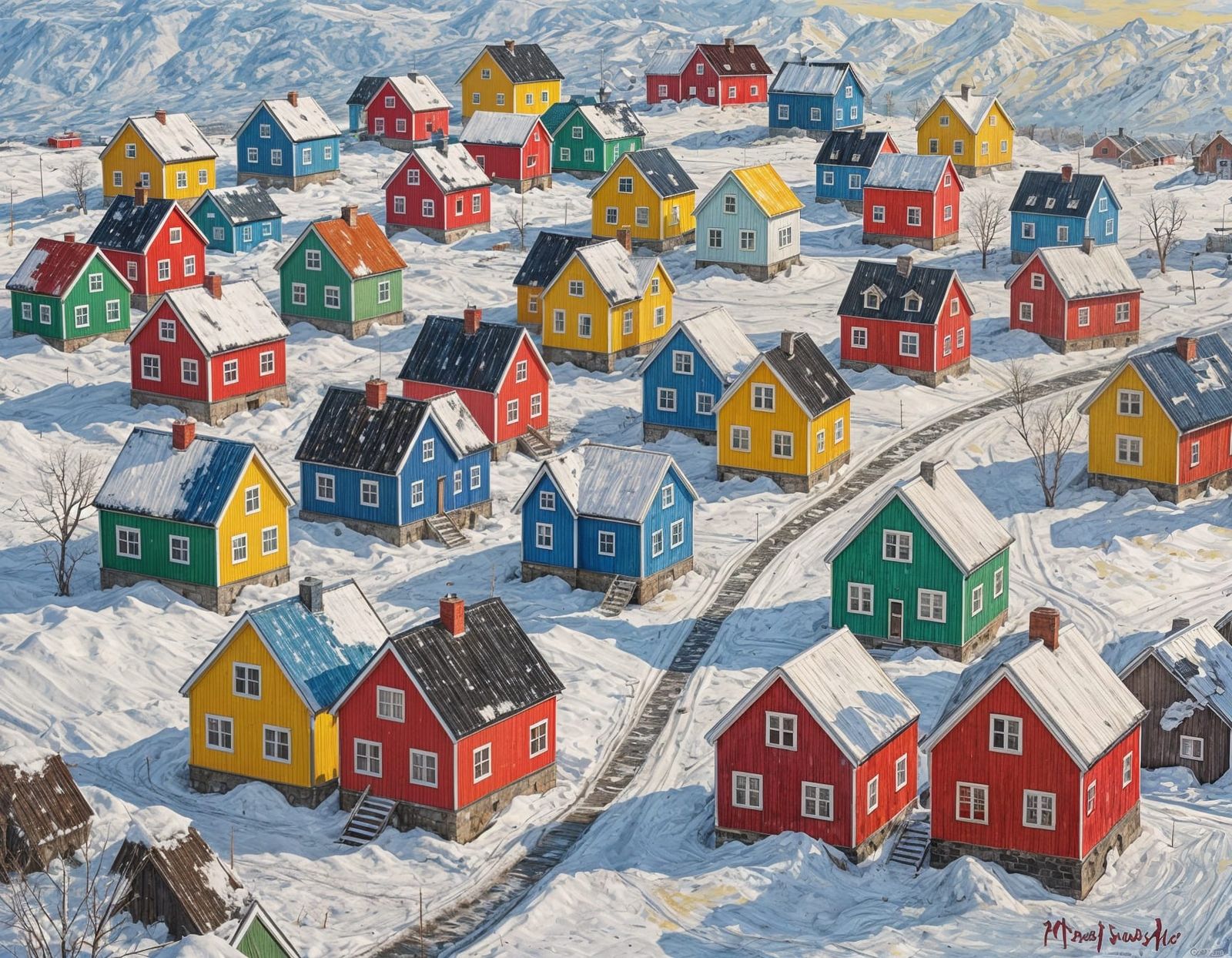 Vibrant Icelandic Houses in Epic Impressionist Style