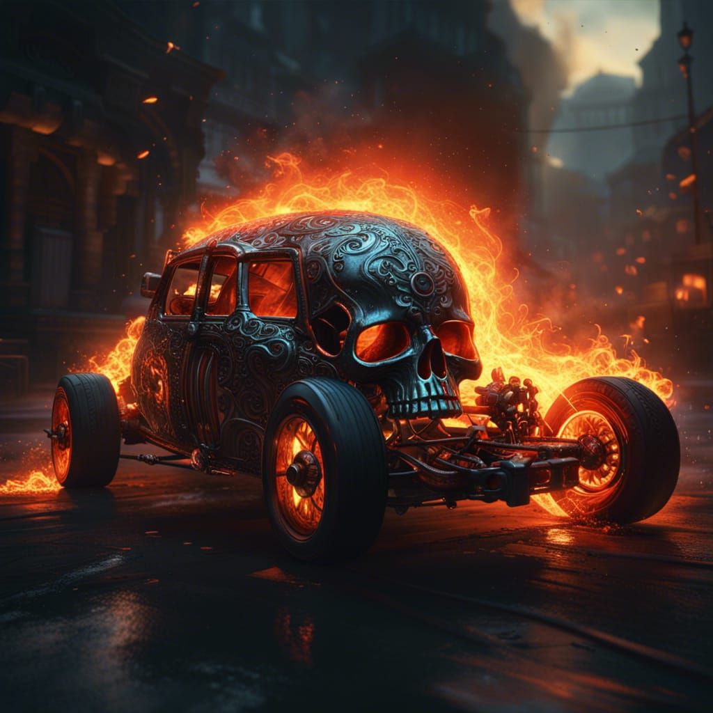 Skull car on fire