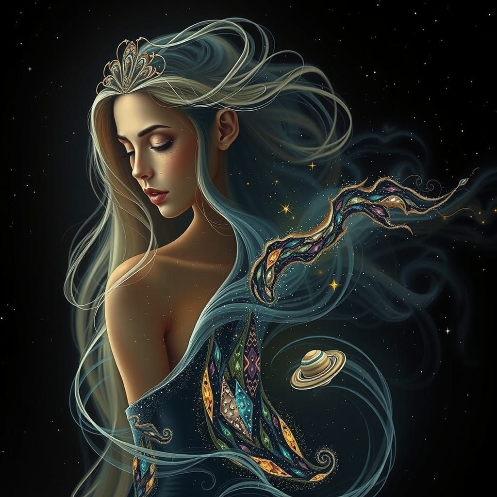 Celestial Maiden in Golden Cosmic Aura