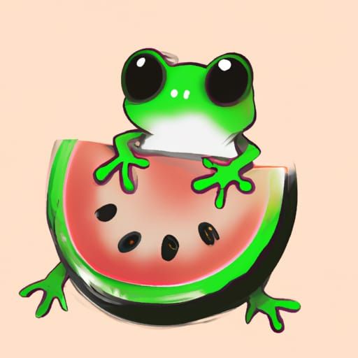 Cute Watermelon Frog in Abstract Style