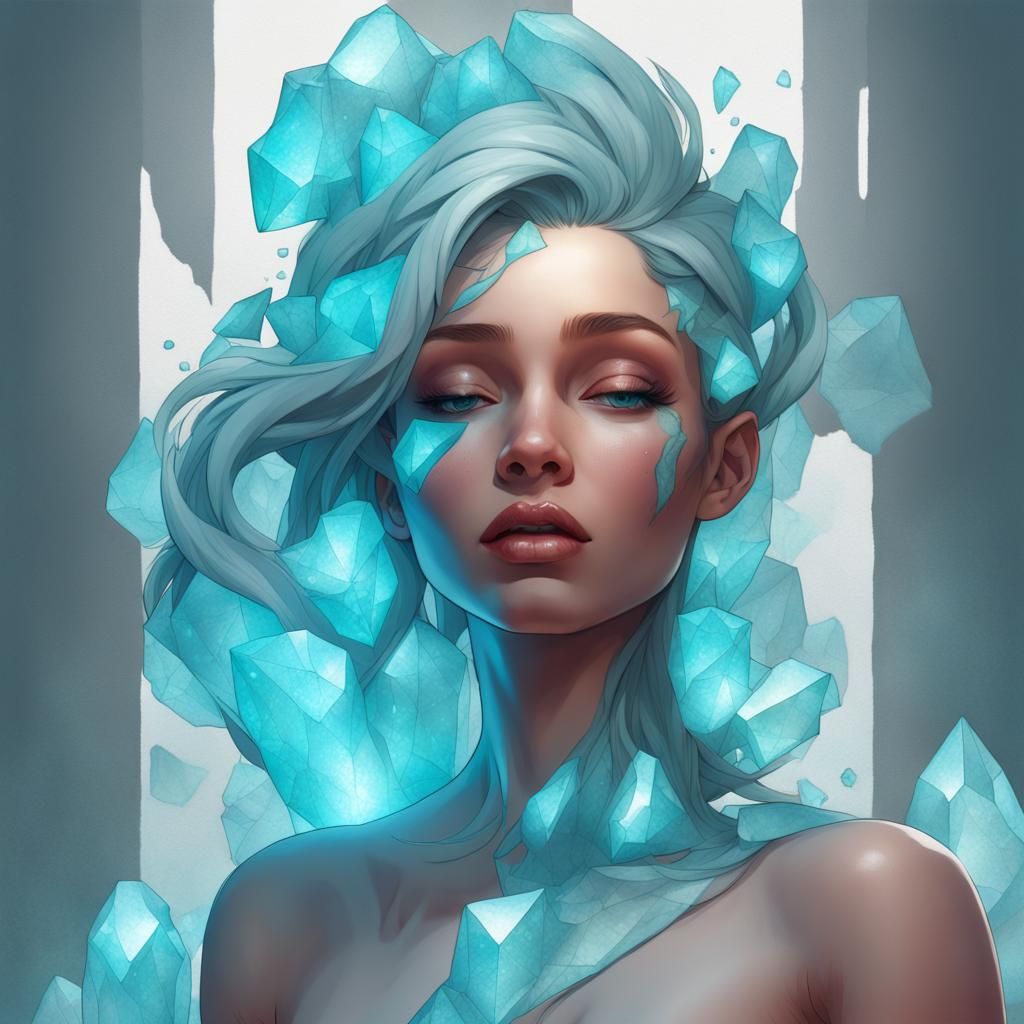 Aquamarine Crystal Girl: Art Nouveau Portrait