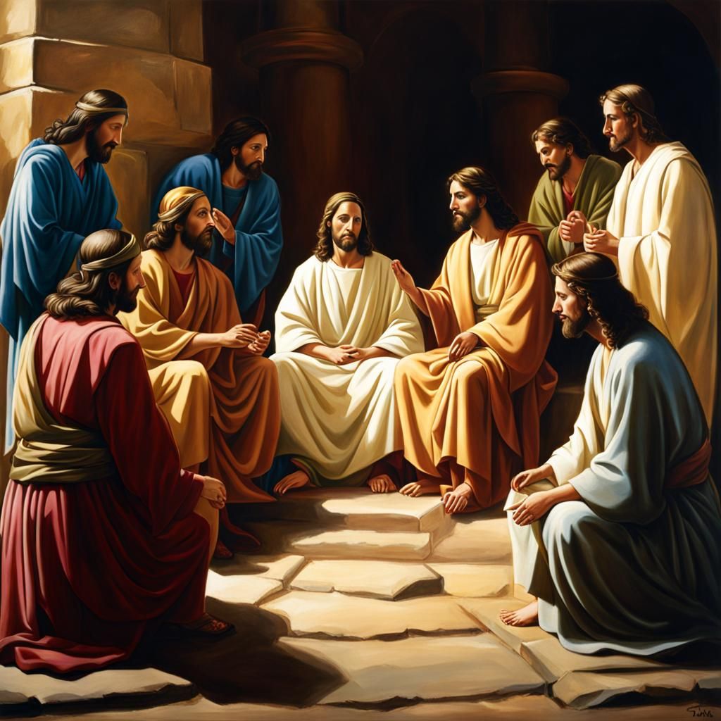 Jesus Christ Teaches Disciples Seated Around Him