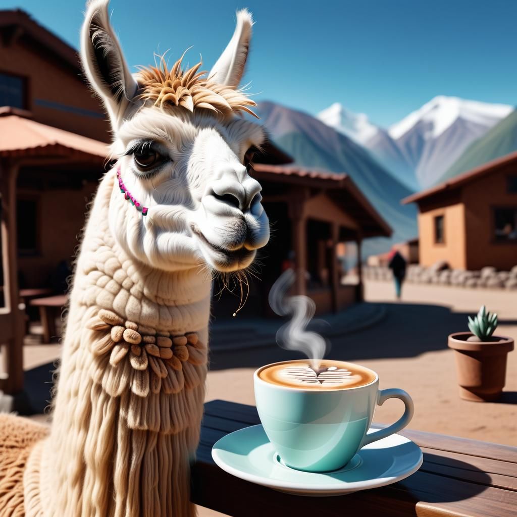Llama Coffee Break: A Fantasy Close-Up