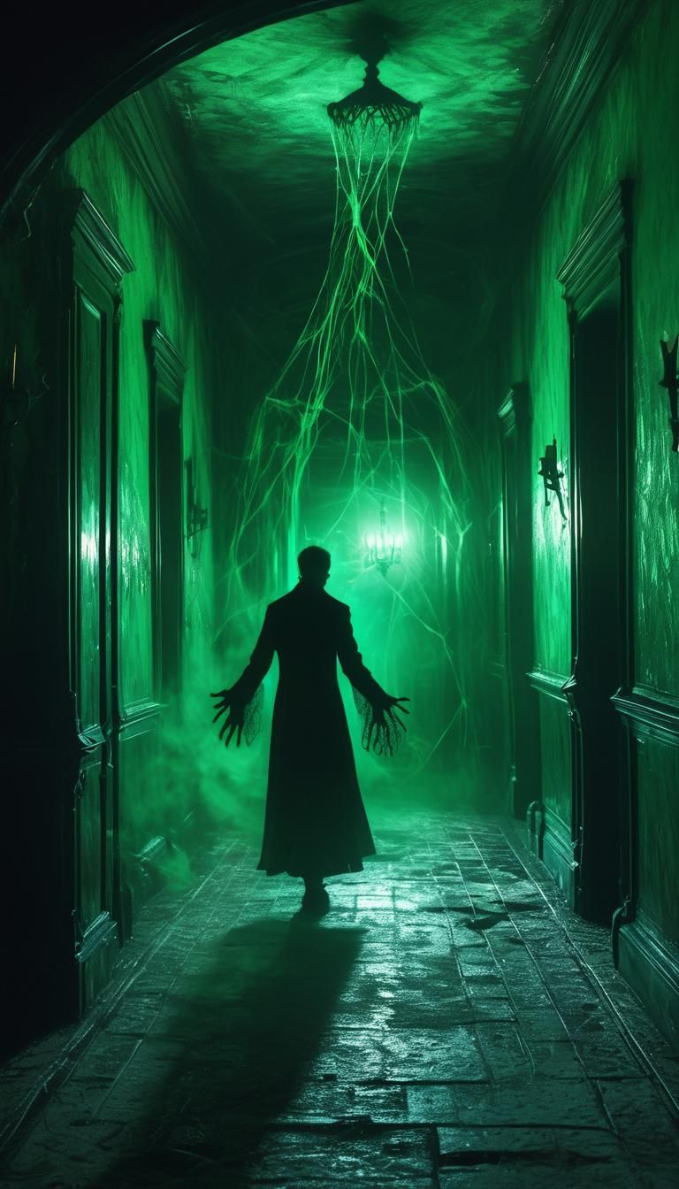 A haunted Victorian mansion with ghostly apparitions eerie f...