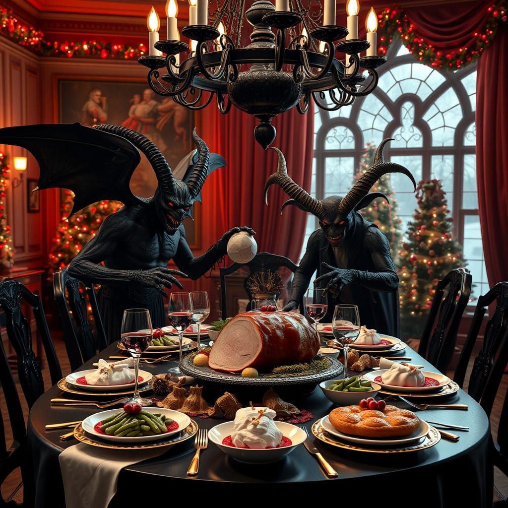 Cosmic Holiday Feast in Festive Atmosphere