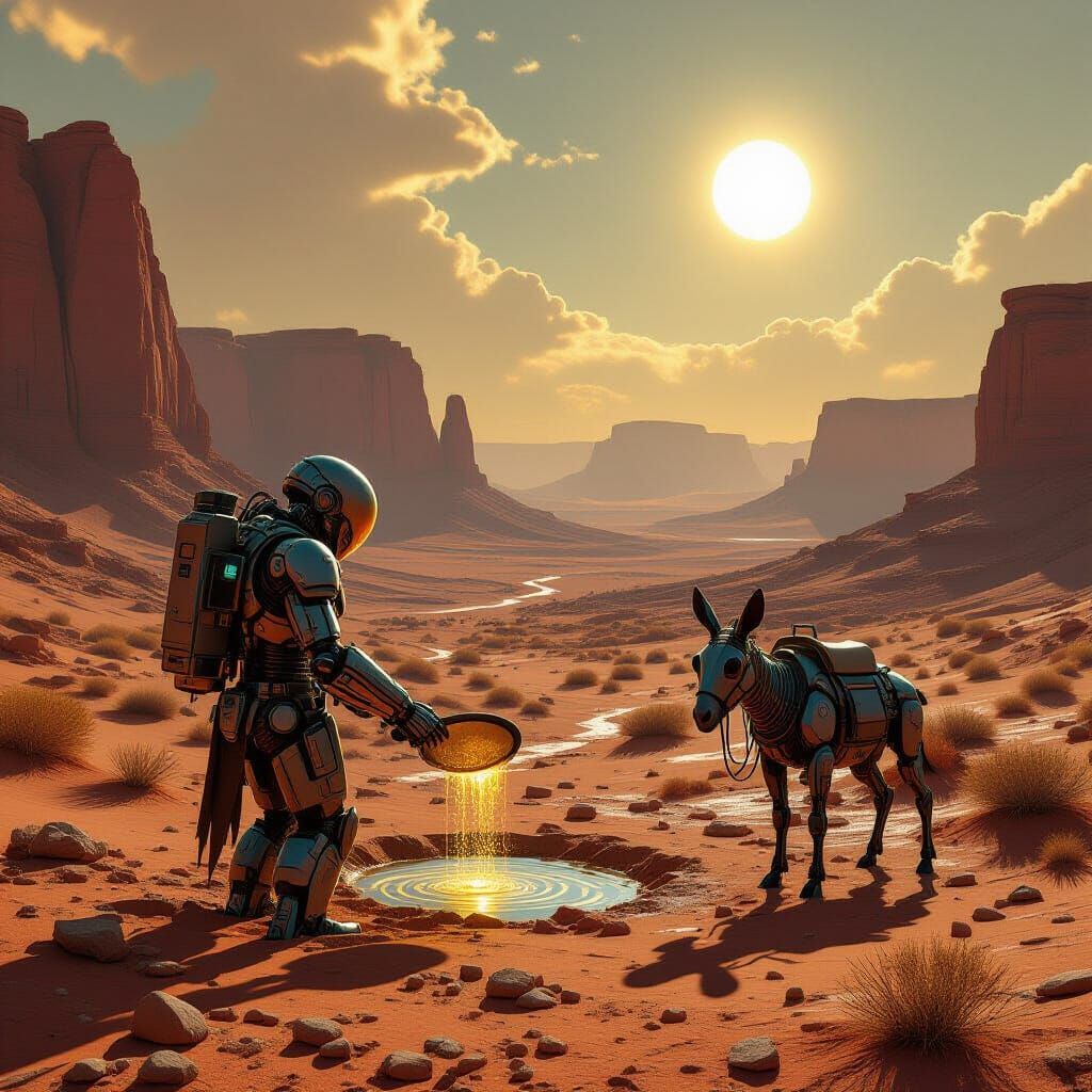 Cyborg Prospector on Alien Planet in Matte Painting
