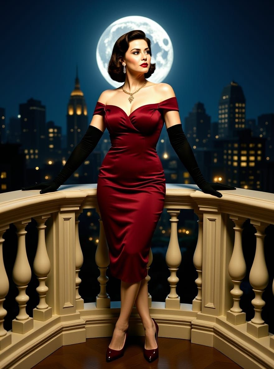 Glamorous Pin-Up Girl in Technicolor Film Photography Style