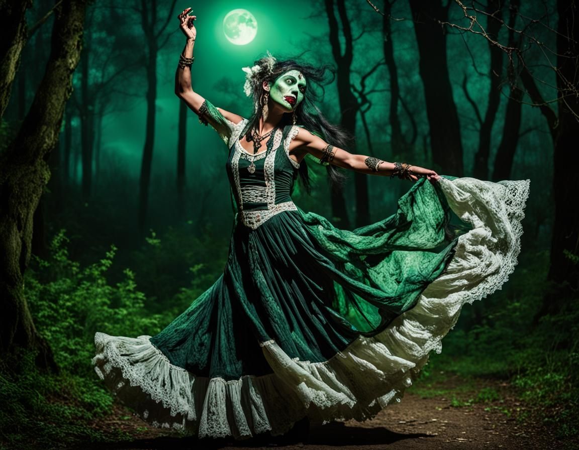 Gypsy Vampire Woman Dancing Under Moonlight