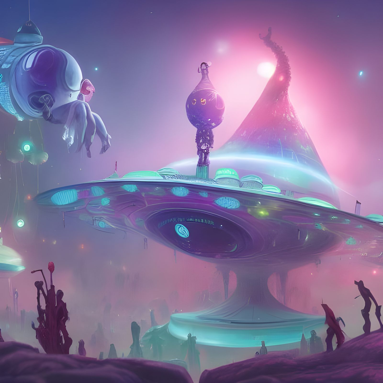 Magical Sci-Fi Alien Circus in Pastel Watercolours