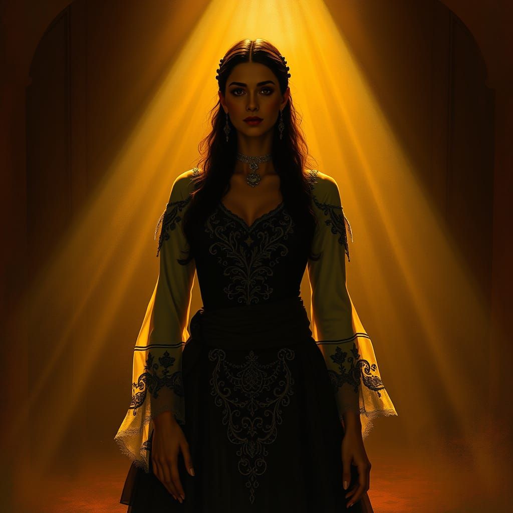 Spanish Woman in Flamenco Tablao, Art Nouveau Style