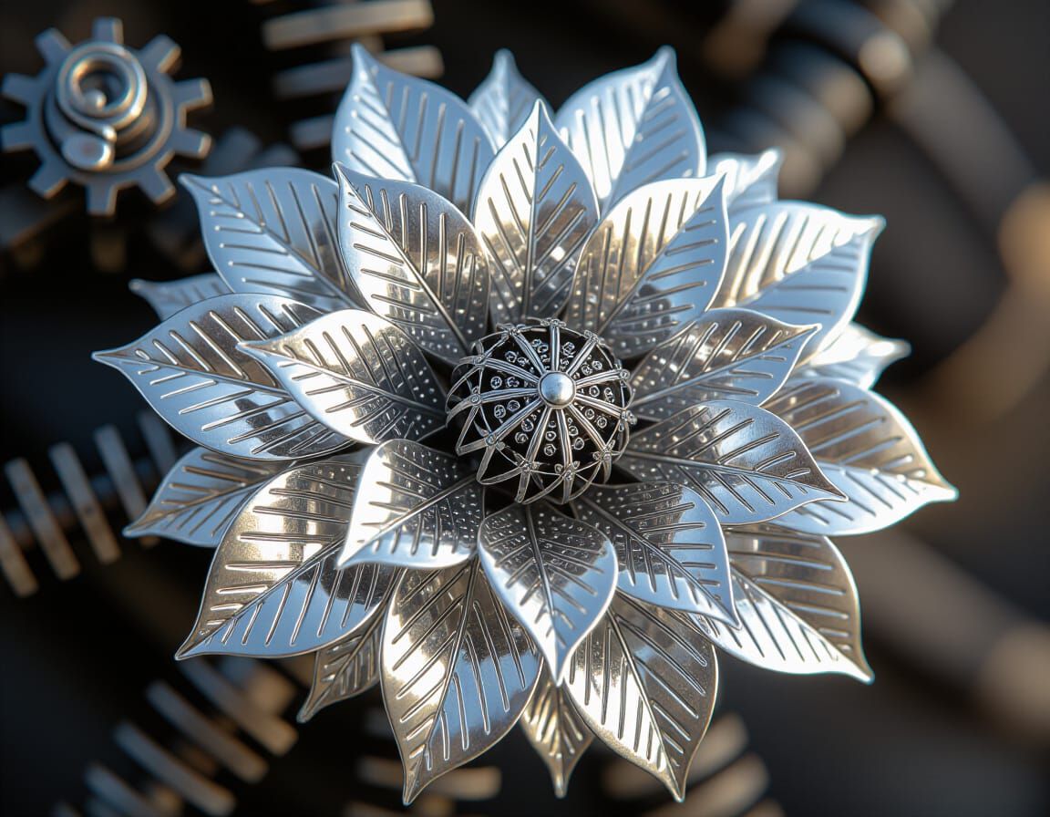 Silver Lilac Bouquet with Steampunk Engine