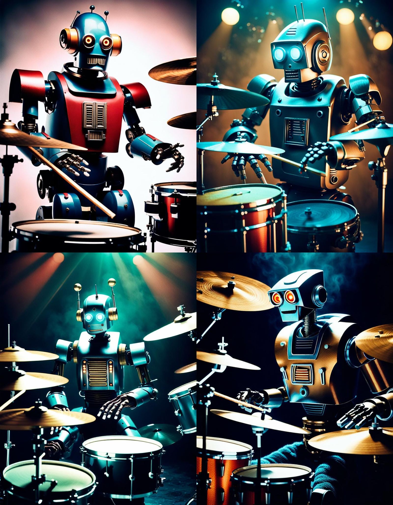 1950s Robot Drummer in Cinematic Film Still