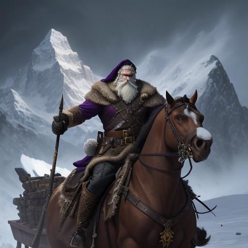 Dark Fantasy Santa Claus on Sled with Spear