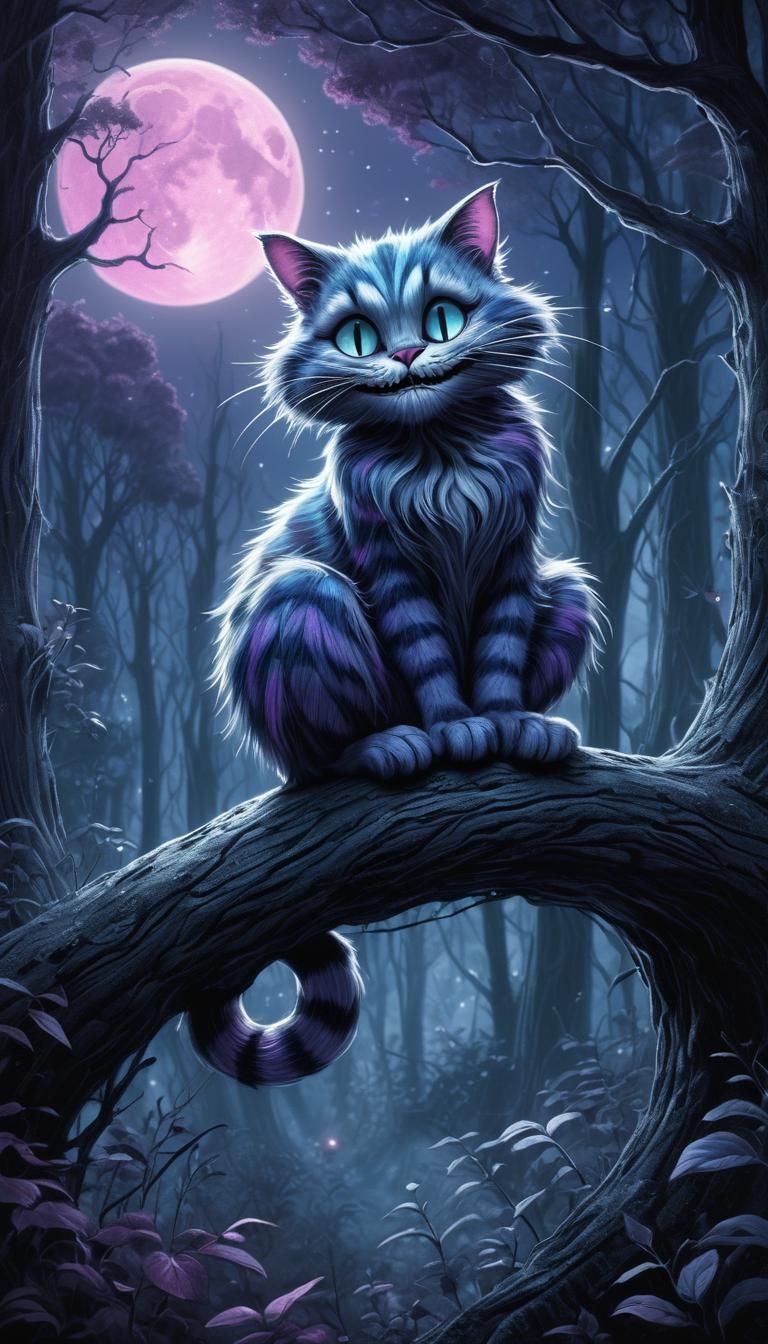 Enigmatic Cat of Moonlit Dreams