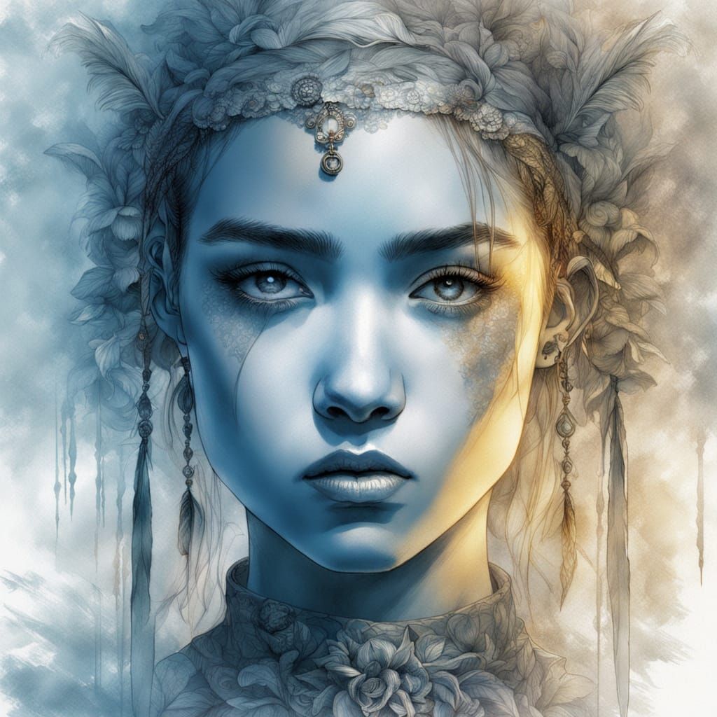 Grumpy Chick Portrait in Luis Royo Style