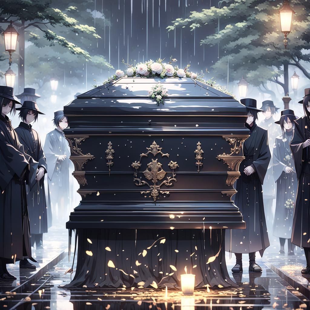 Anime Funeral Procession in Delicate Rain