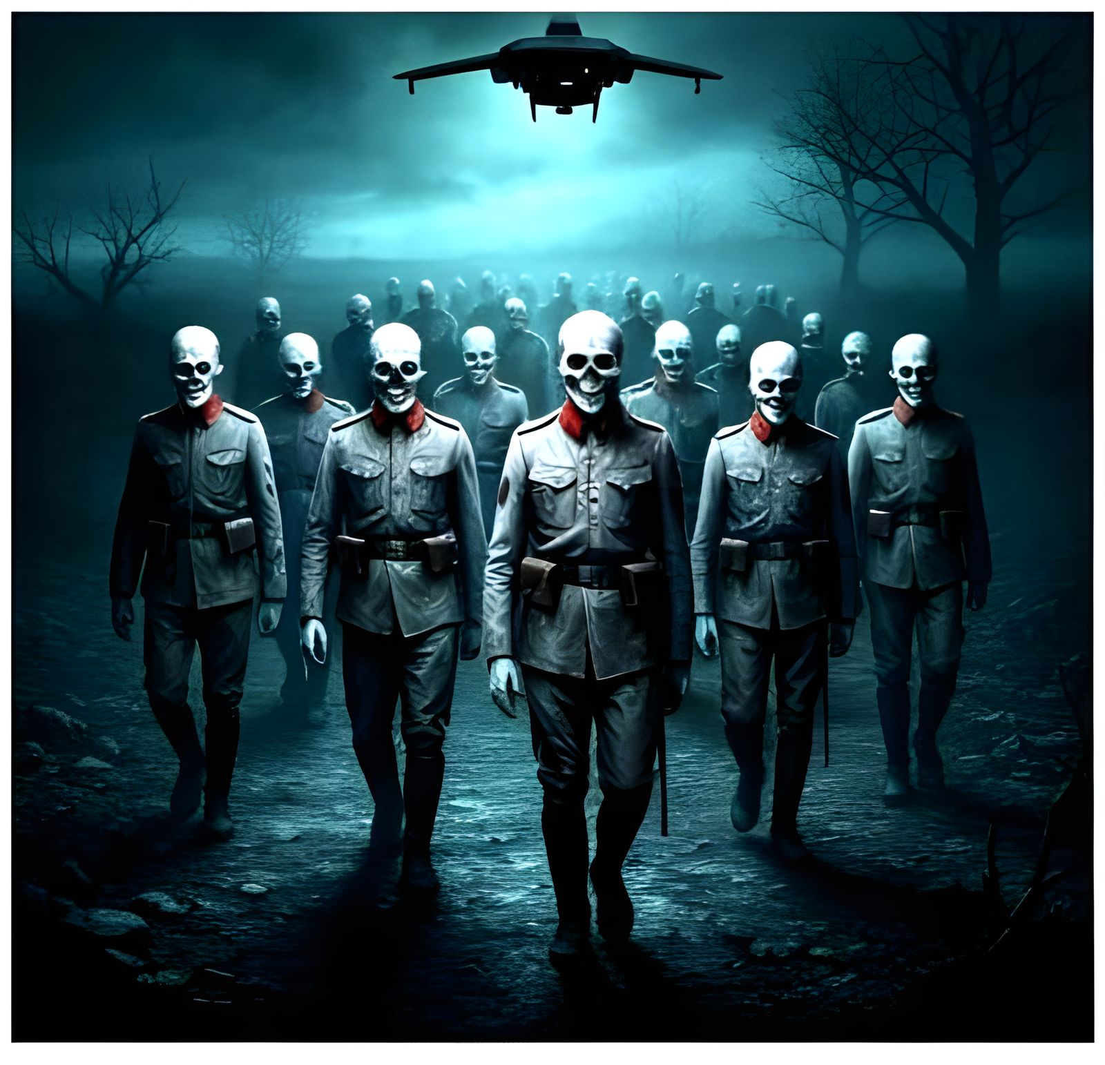 Undead Soldiers March in Gothic Halloween Landscape