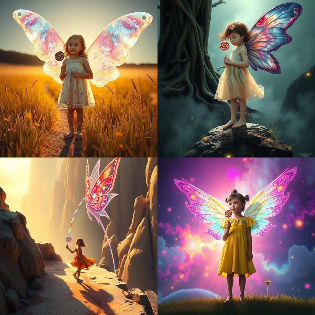 Majestic Fairy Shadow Looms Over a Little Girl with a Lollip...