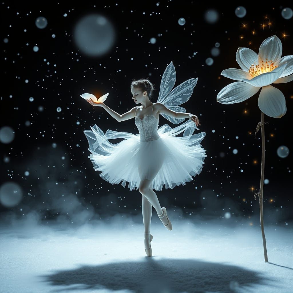 Ethereal Ballerina Dances Amidst Whimsical Snowflakes in Chi...