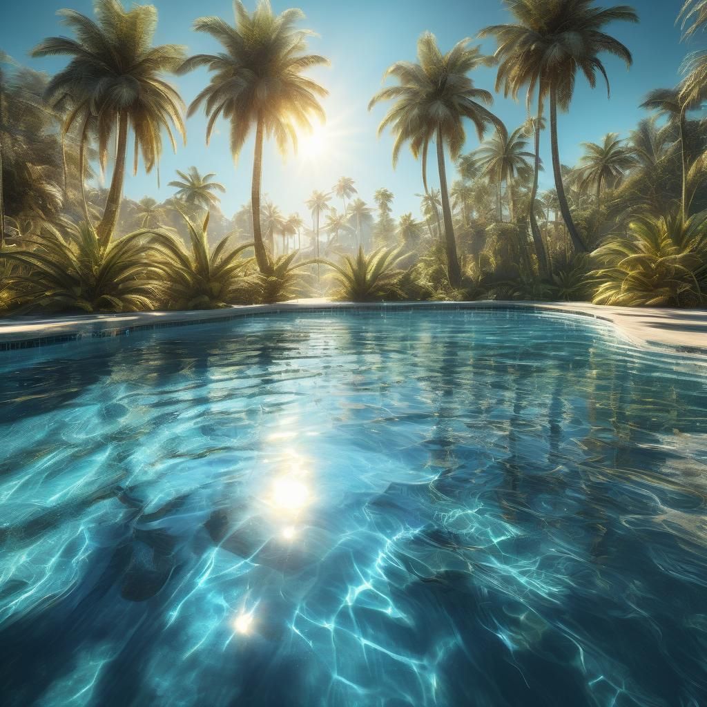 Pool in Scorching Sunlight: Hyper-Realistic Digital Art