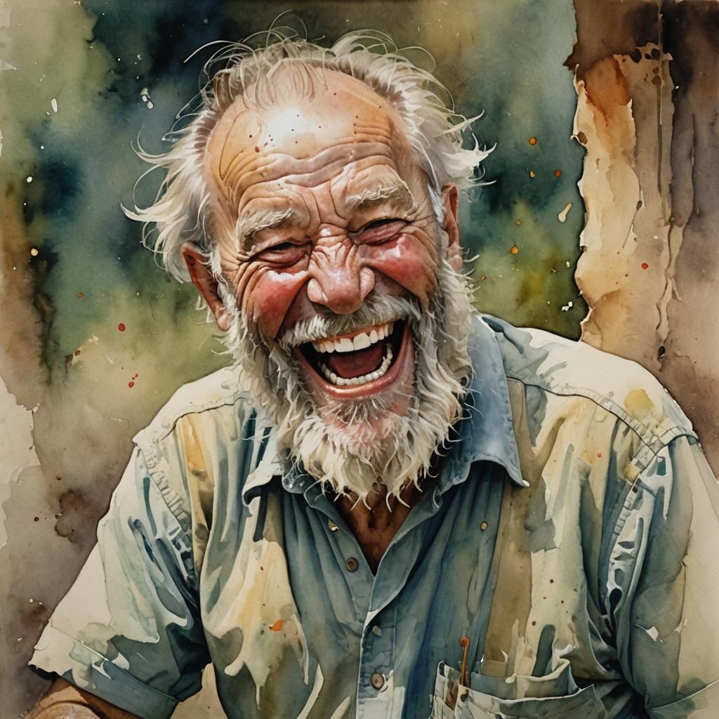Laughing Old Man: Watercolor Painting by Gurney