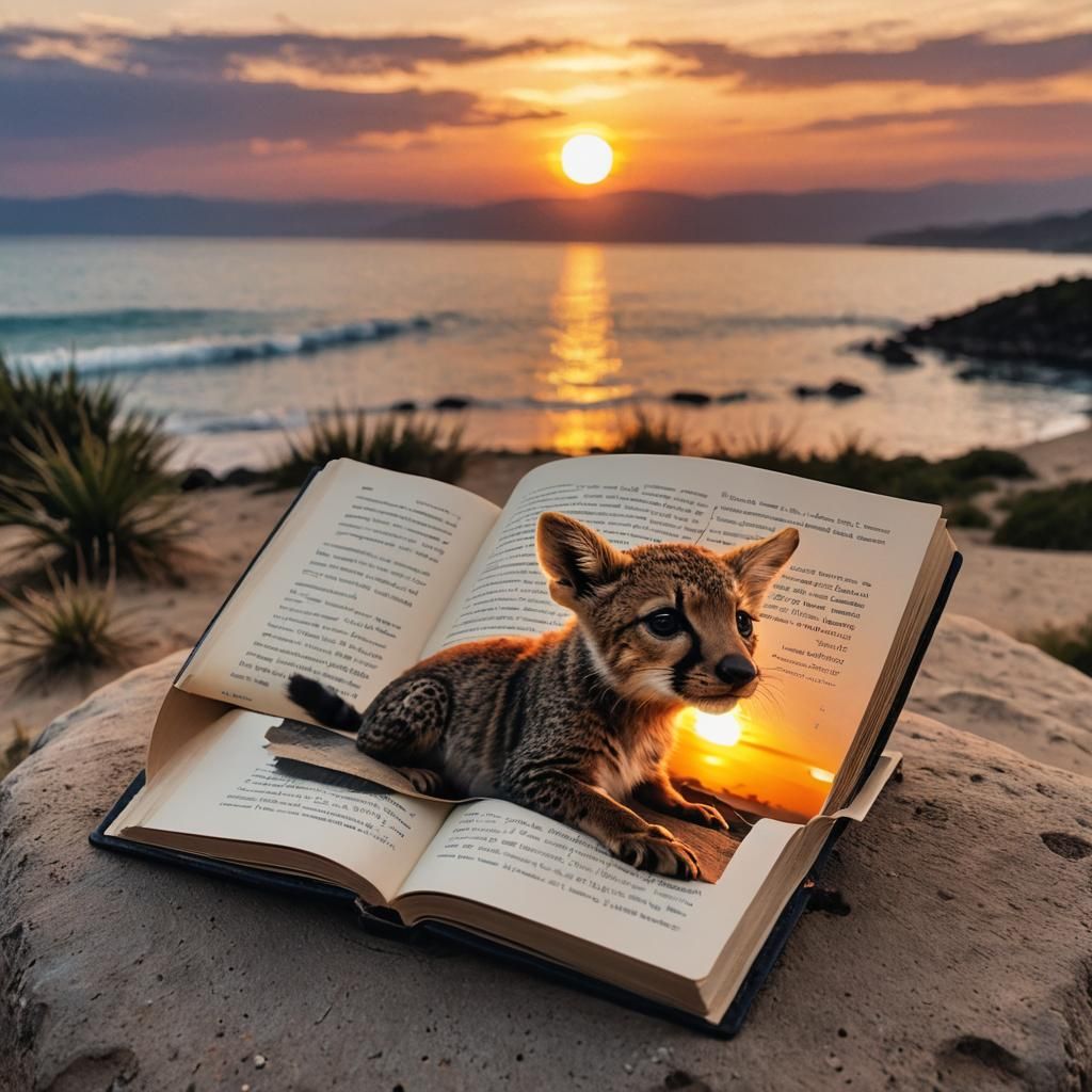 Animal in Open Book at Sunset