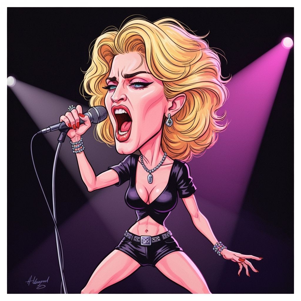 Humorous Madonna Caricature in 80s Style