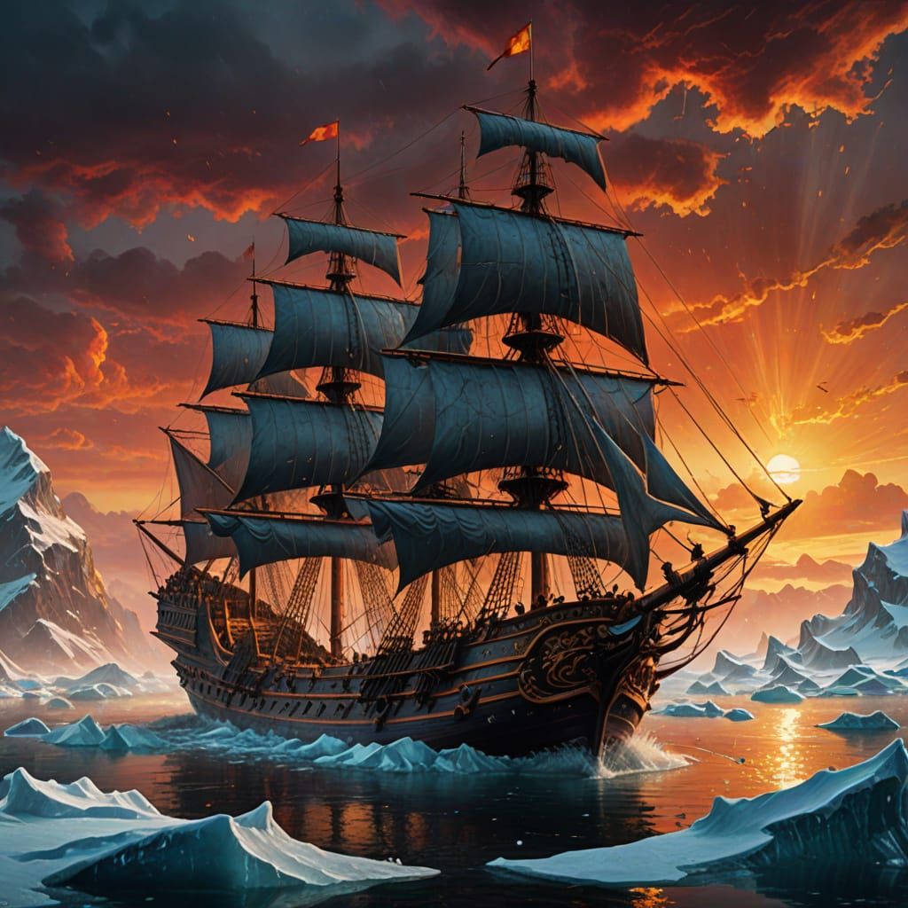 Spanish Galleon Sailing Arctic Waters as Oil Painting