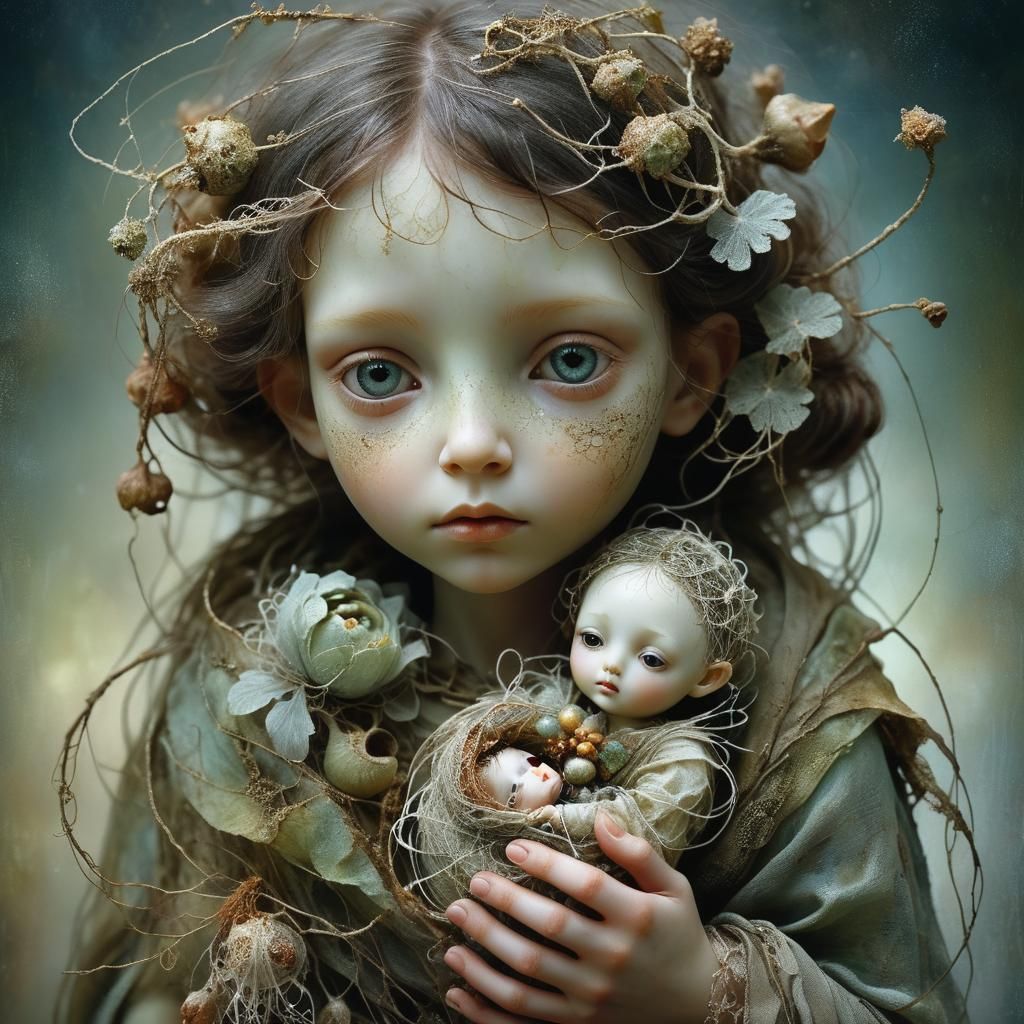 Child with Wiccan Doll in Surreal Digital Art