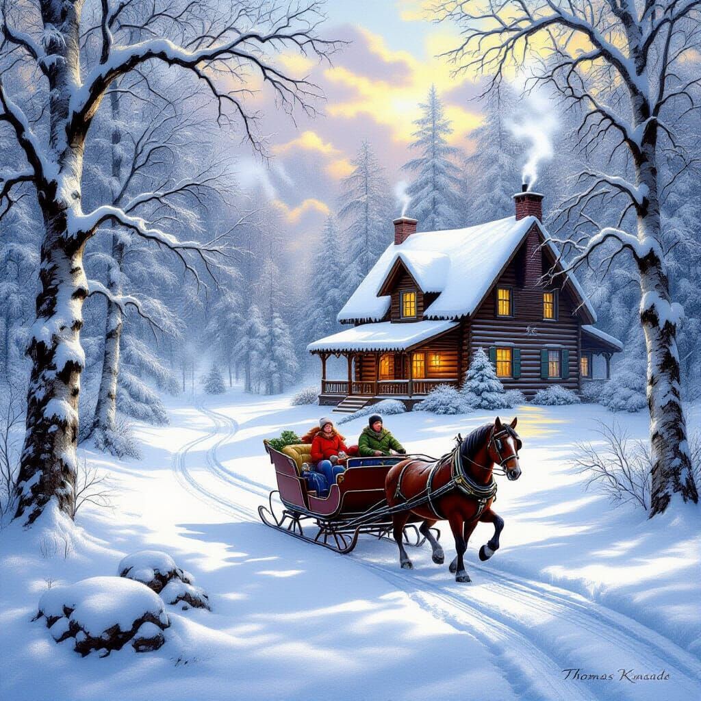 Horse Drawn Sleigh in Snowy Forest