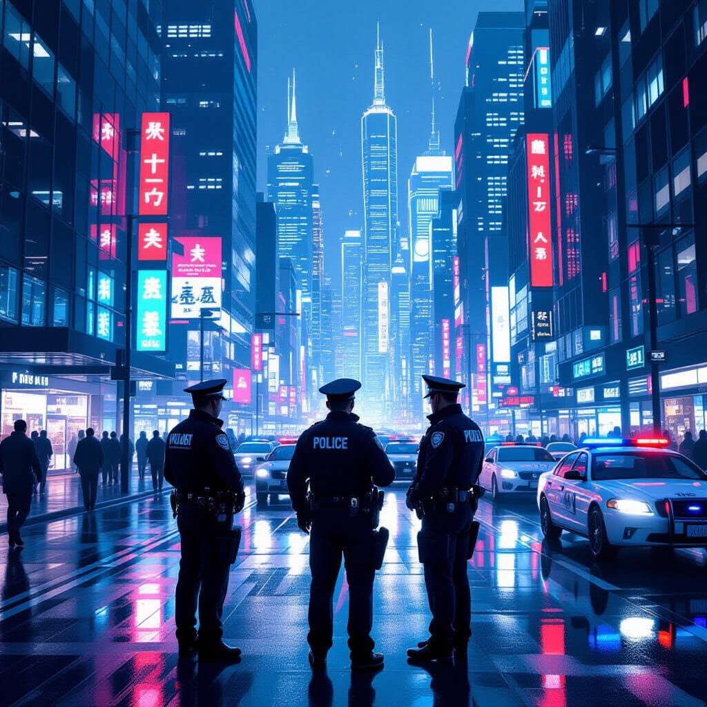 Futuristic Police Station in Urban Cityscape