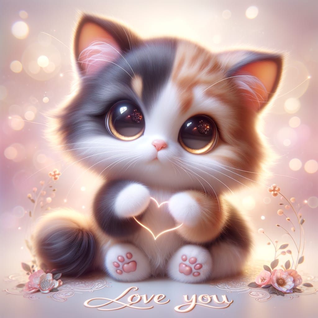 Heartwarming 3D Calico Kitten with Expressive Eyes