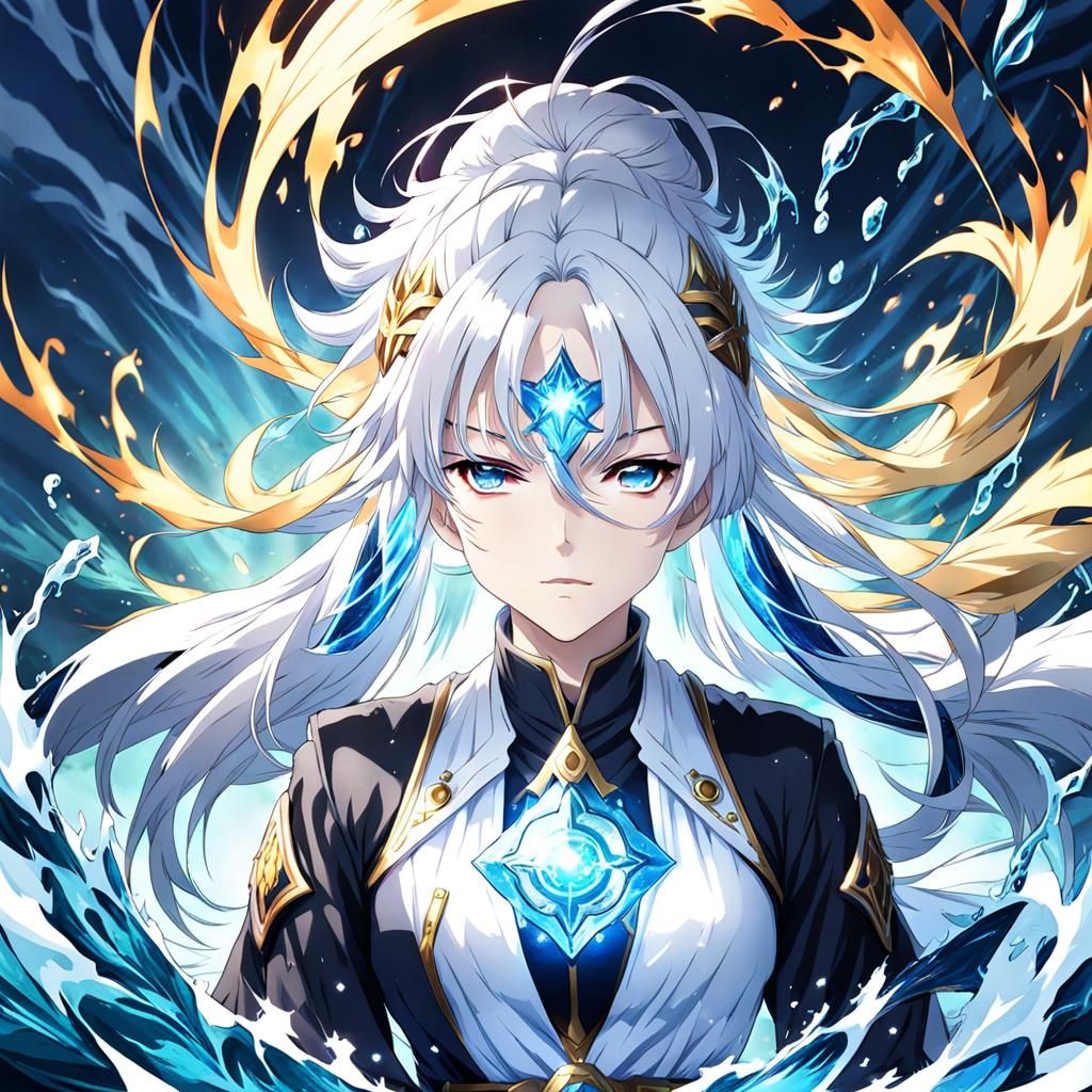 Anime Girl with White Hair and Water Powers
