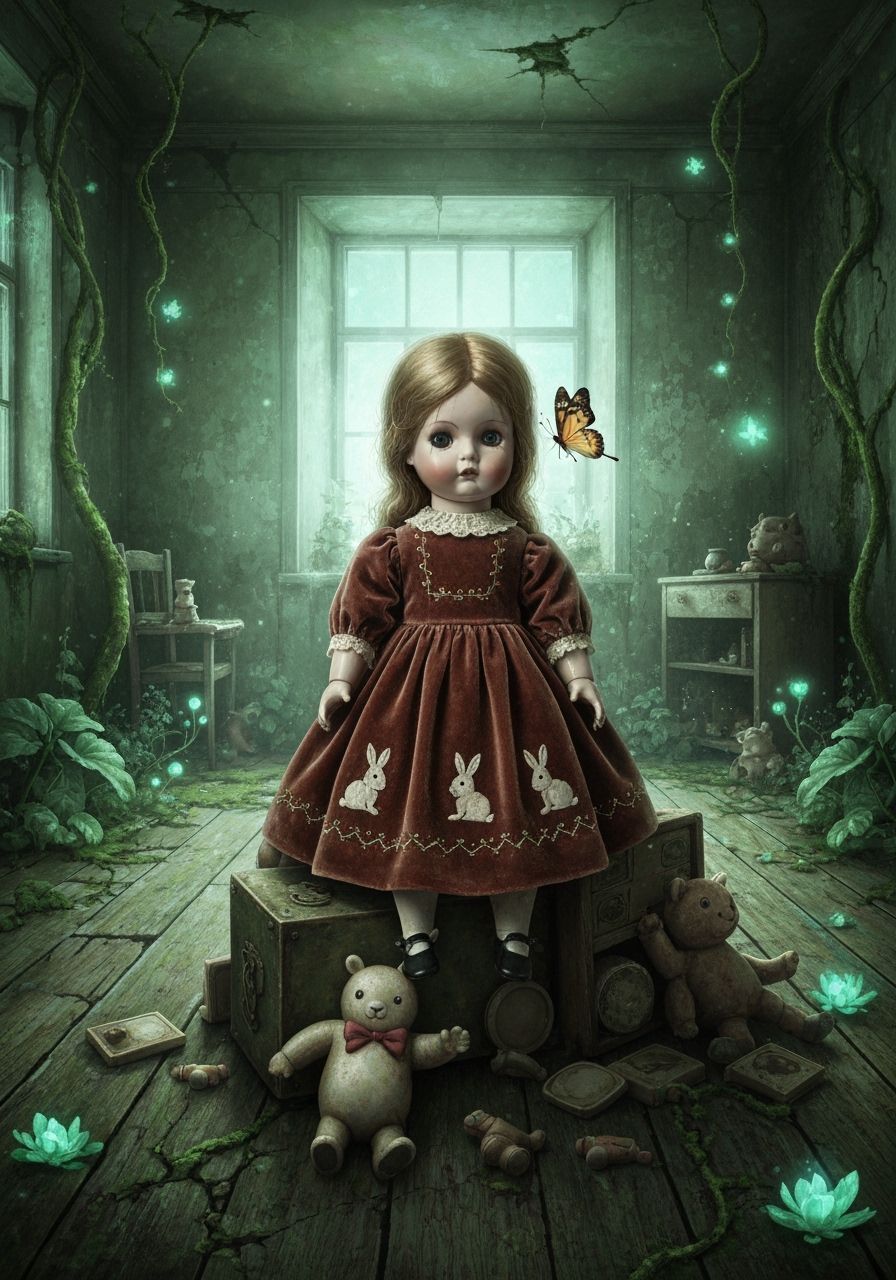 Abandoned Doll in Ethereal, Overgrown Playroom