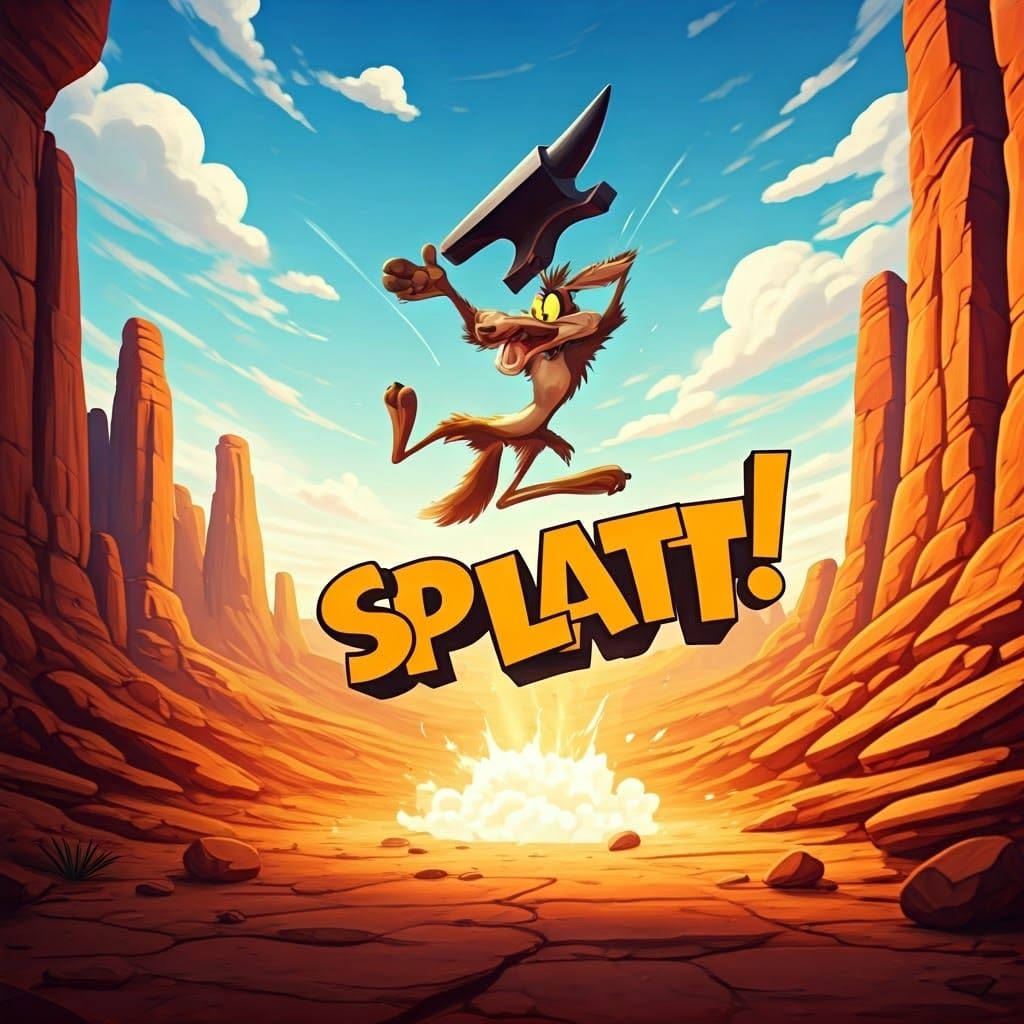 Cartoon Coyote and Anvil with Comic Book Text