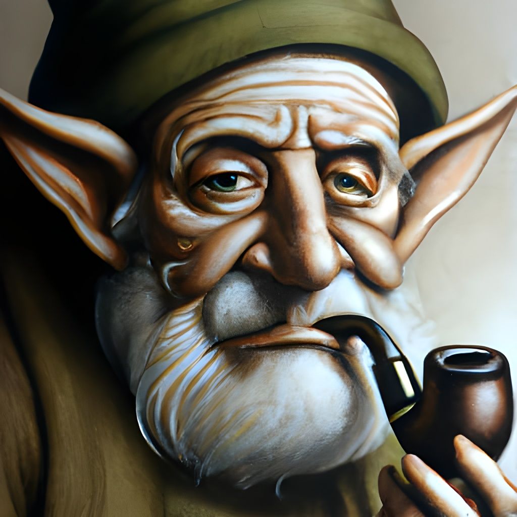 Old Elf Smoking Pipe Portrait