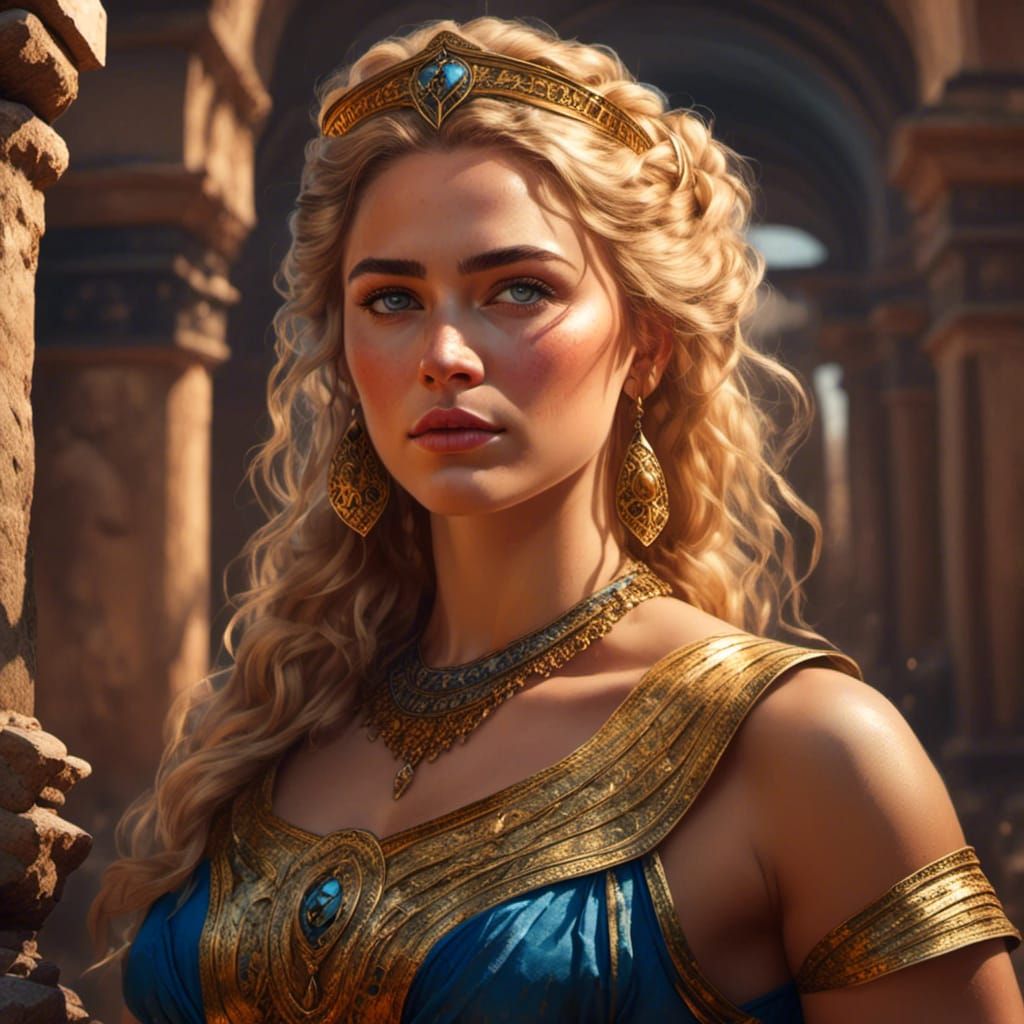 Hyperrealistic Portrait of Helen of Troy in Troy Palace