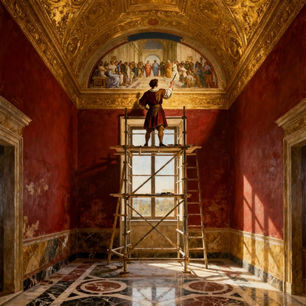 Renaissance Master Paints "School of Athens" Fresco
