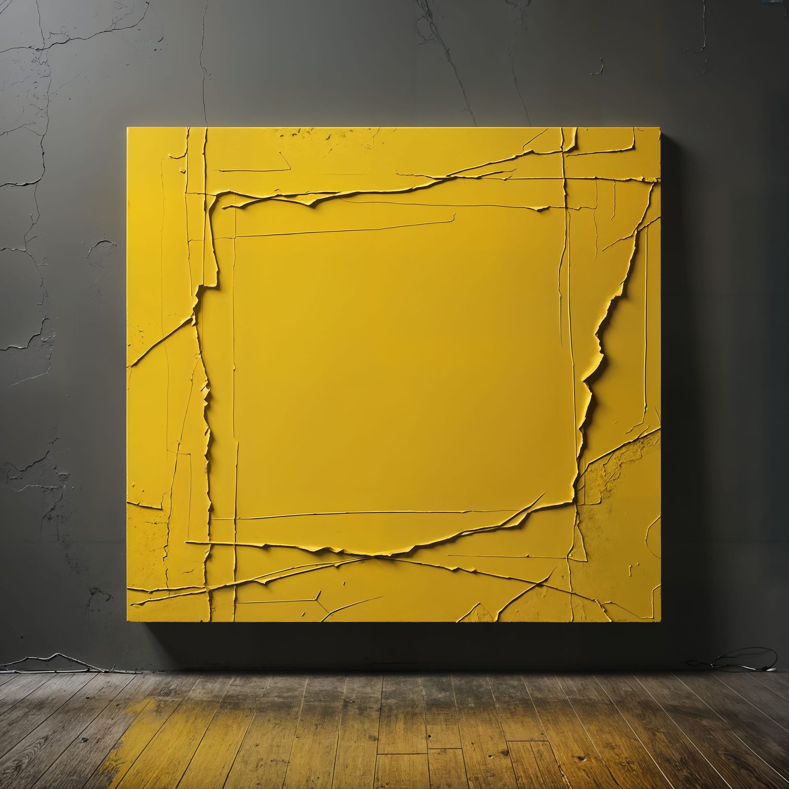 Vibrant Yellow Minimalist Painting with High Contrast