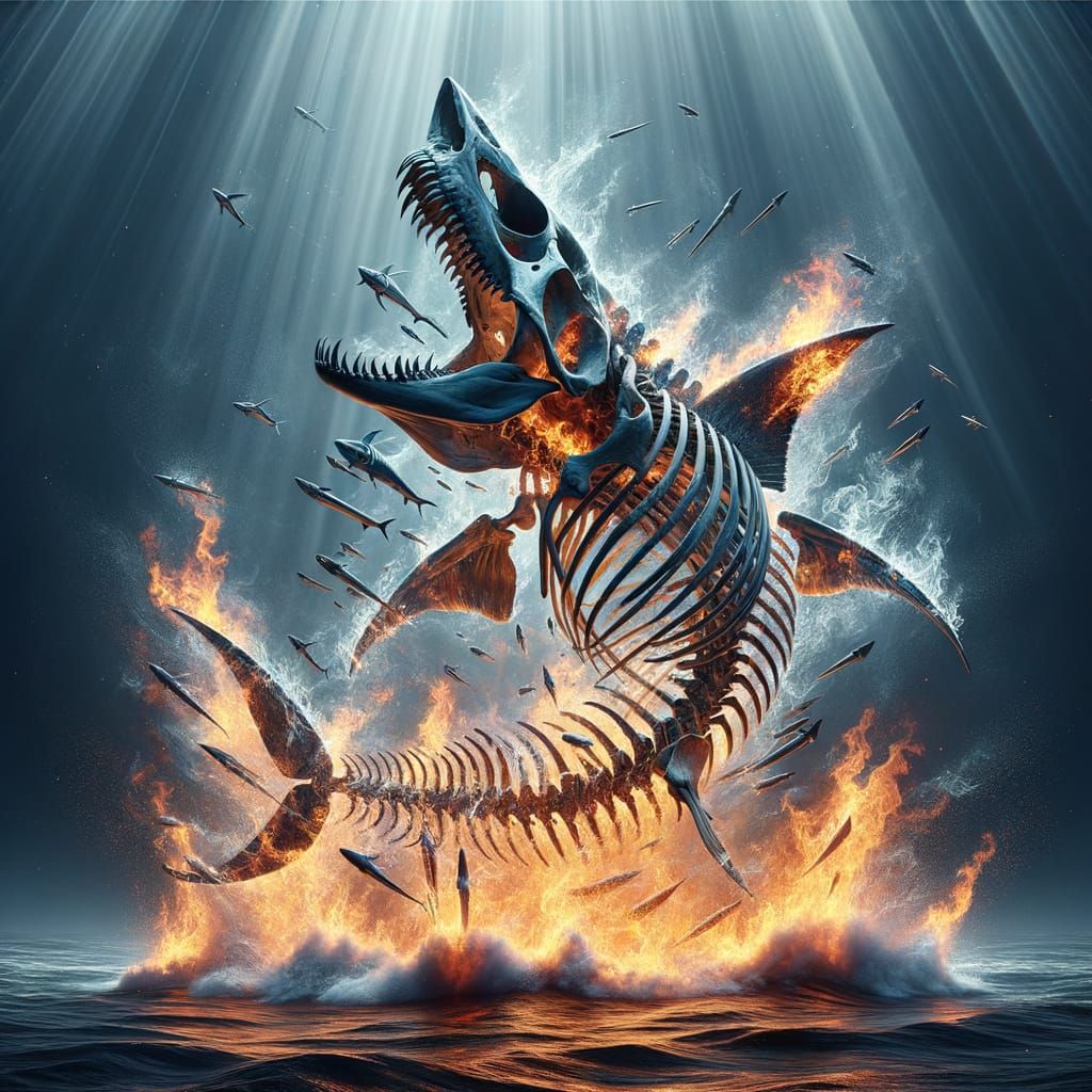 Carcharodon Skeleton Rises From Blazing Fire in 8K