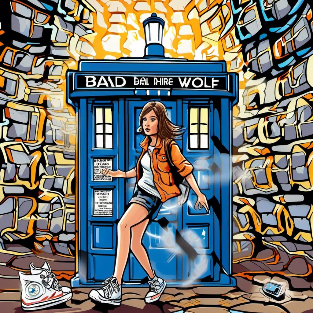 Ghost Hunter Visits TARDIS in Graffiti Art Style