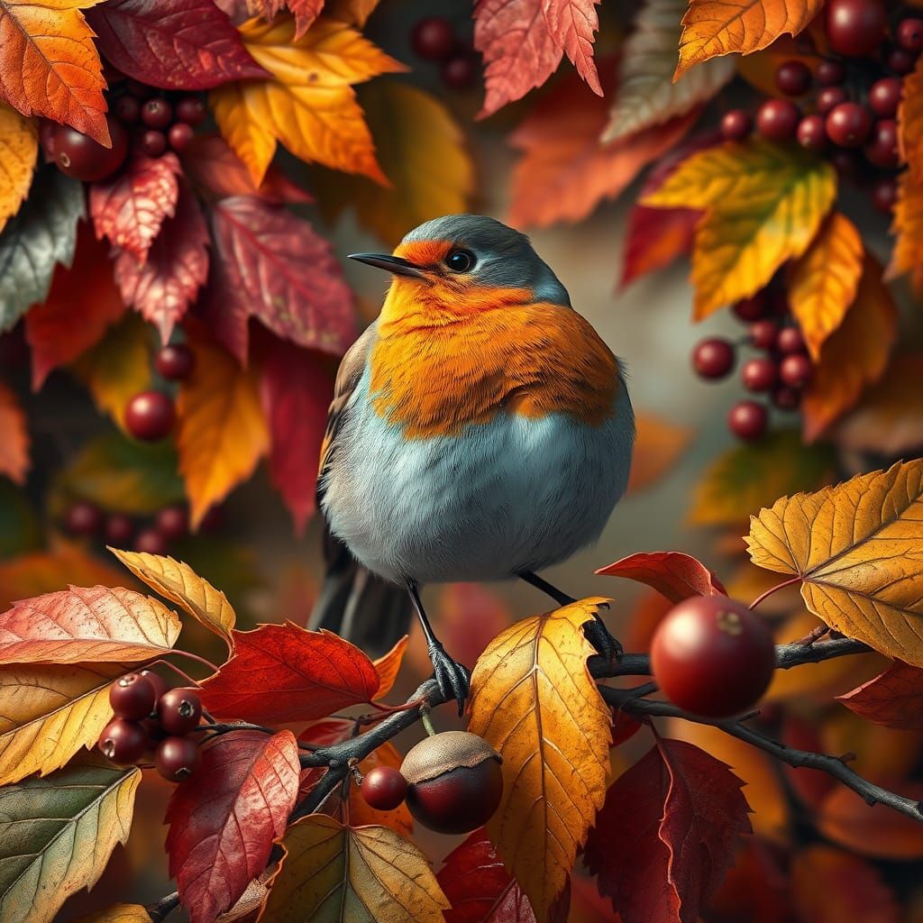 Autumn Robin Seamless Nature Photo in Hyperdetailed Style