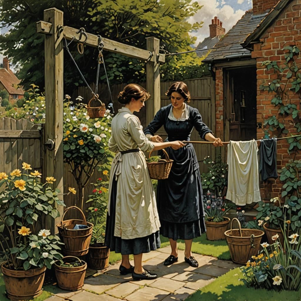 Woman Hanging Washing in Garden, Wrightson and Waterhouse St...