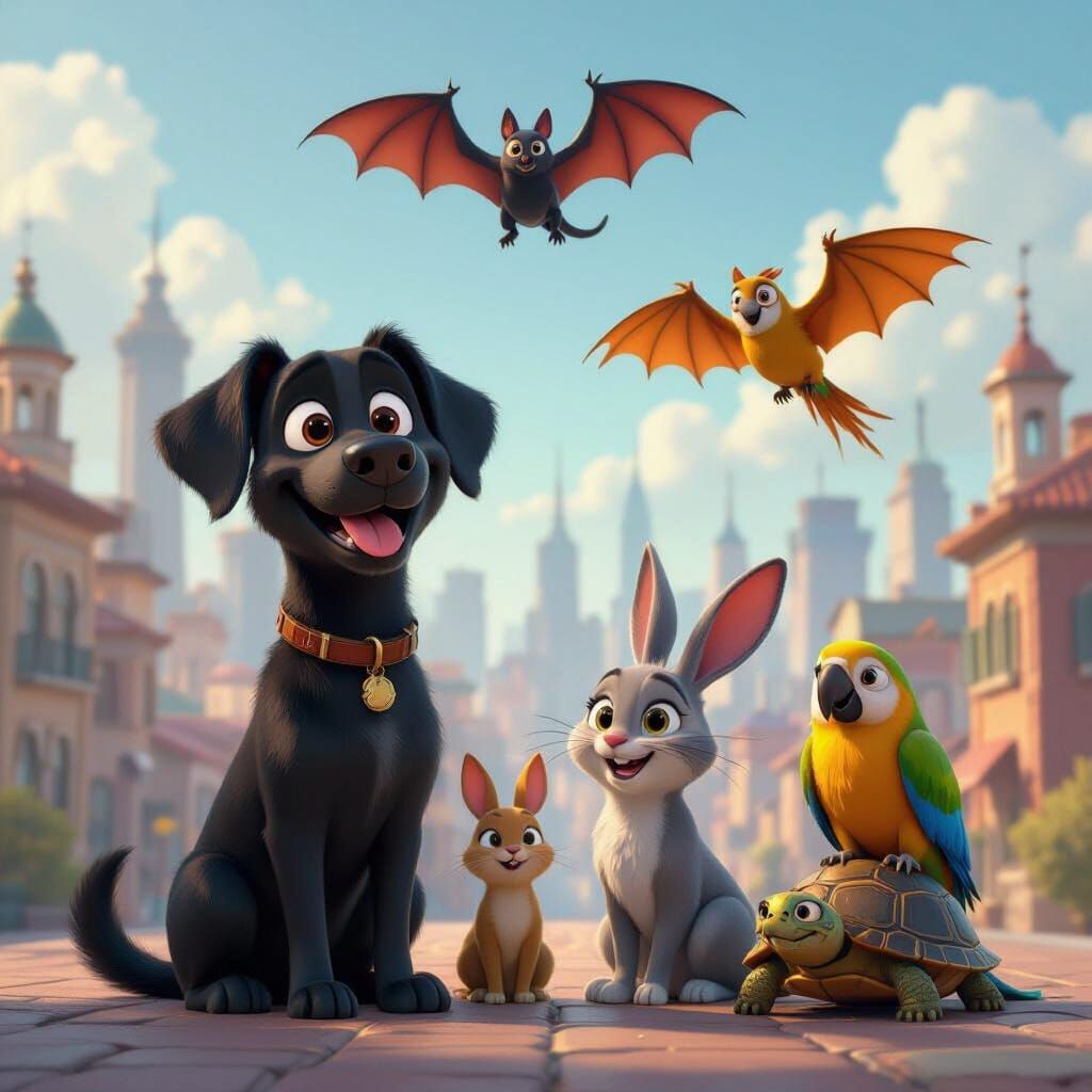 Pixar-Style Cityscape Inhabited by Smiling Black Animals