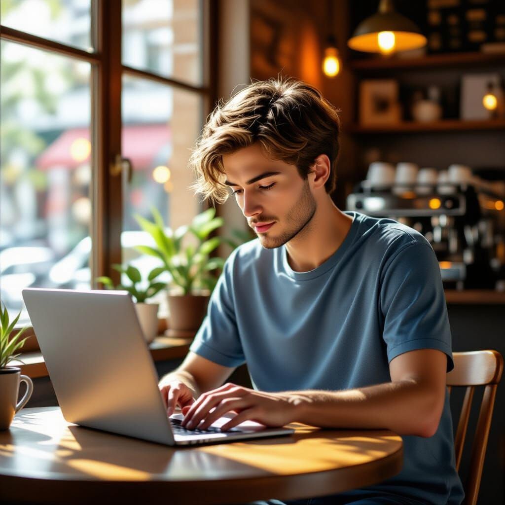 Focused Work in Cozy Coffee Shop Digital Painting