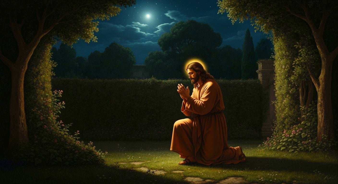 Jesus Prays in Garden at Night