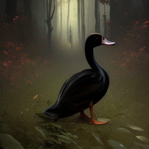 Hyperdetailed Black Duckling in Dark Fantasy Style