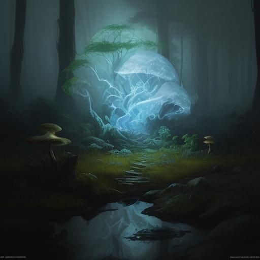 Ethereal Ghost in a Mystical Forest Concept Art